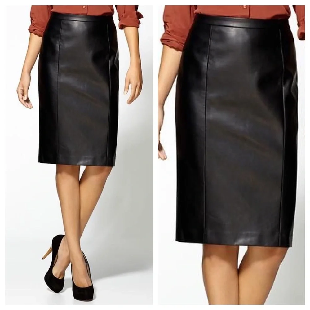Black Vegan Leather Full Zip Back Pencil Skirt - Picture 3 of 6